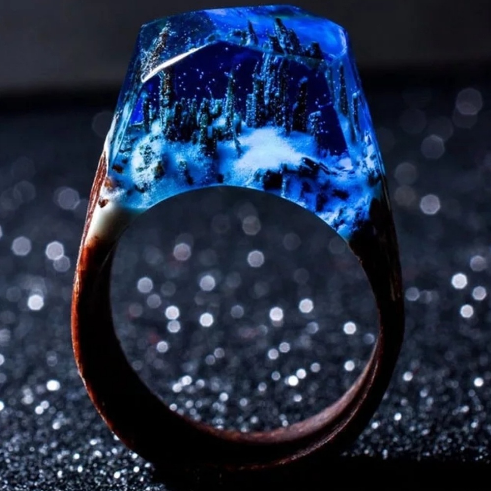 Hand made Wood and Resin Secret City Ring